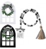 Tiered Tray Decor Wooden Farmhouse Window Wooden Rustic Mount Window Frames and Black White Wood Bead Garland with Tassel