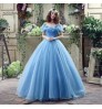 Princess Ball Gown Off- Shoulder Cinderella Blue Wedding Dress Bridal With Corset Back