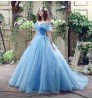 Princess Ball Gown Off- Shoulder Cinderella Blue Wedding Dress Bridal With Corset Back