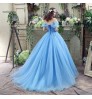 Princess Ball Gown Off- Shoulder Cinderella Blue Wedding Dress Bridal With Corset Back