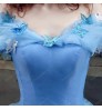 Princess Ball Gown Off- Shoulder Cinderella Blue Wedding Dress Bridal With Corset Back