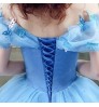 Princess Ball Gown Off- Shoulder Cinderella Blue Wedding Dress Bridal With Corset Back