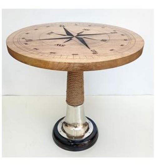 Nautical Compass Coffee Table Round Wooden Modern Brown Living Packing Room Finish Furniture Decoration End Table