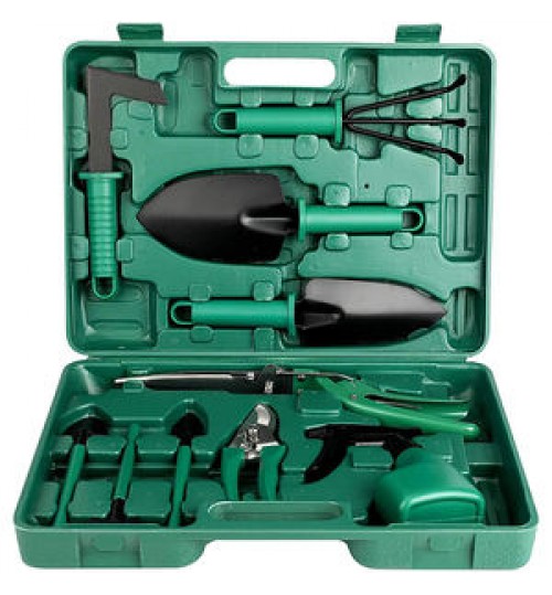 Customized Portable Garden Work Tools Set Gardening Tools for Home Use useful green garden Plastic box set