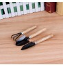 3 Piece Set Mini Garden Tool Spatula Rake Seedling Machine for Outdoor Potted Flowers Iron Wood Black