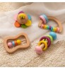 Wooden Toys Colorful Baby Rattle Set Safe Food Grade Wood Rattle Soother Bracelet Teether Set Montessori Toddler Toy Bell Gift