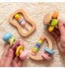 Wooden Toys Colorful Baby Rattle Set Safe Food Grade Wood Rattle Soother Bracelet Teether Set Montessori Toddler Toy Bell Gift