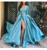 2021 Party Formal Lace Satin Royal Blue Long Sleeve Evening Wedding Dresses