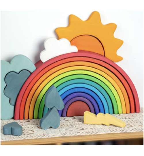 12pcs Wooden Rainbow Blocks Stacking Toy Large Rainbow Building Blocks Wooden Toys for kids Montessori Educational Toys