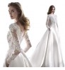 Ready to ship Wedding Spring Summer Autumn Winter Satin Lace Slimming Fashion Bride Long Sleeve Halter Tail Wedding Dress