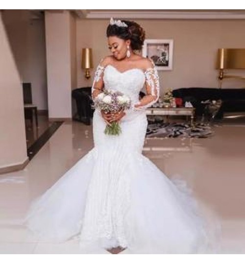 2022 Fall New Lace Mermaid Wedding Dress Bridal Gown Bride Dresses White Wedding Dress Long Sleeve