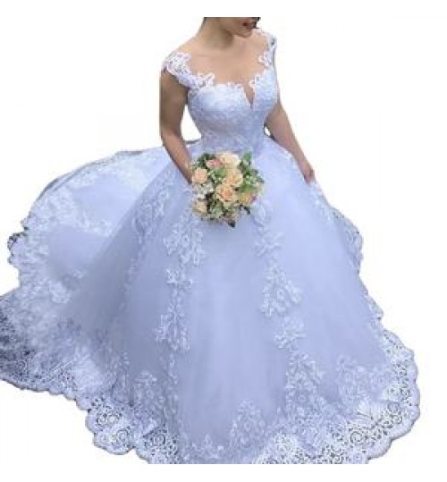 Modest Simple Sleeveless White Fashion Bridal Gowns Sequins Vintage Tulle Applique Floor-Length Women Wedding Dress