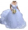 Modest Simple Sleeveless White Fashion Bridal Gowns Sequins Vintage Tulle Applique Floor-Length Women Wedding Dress