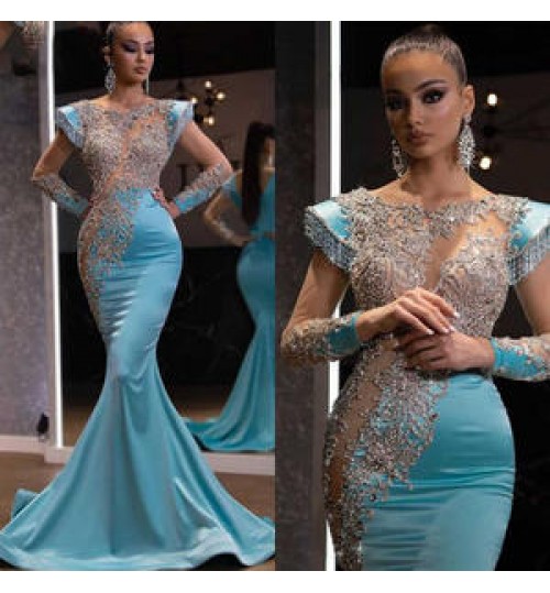 Women Evening Dresses For Party Summer Woman Princess Maxi Evening Gowns Blue Fishtail Dresses