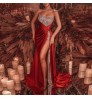 New Fashion Elegant Off Shoulder Sequin Slit Red Dresses Women Wedding Guest Dresses