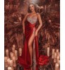 New Fashion Elegant Off Shoulder Sequin Slit Red Dresses Women Wedding Guest Dresses