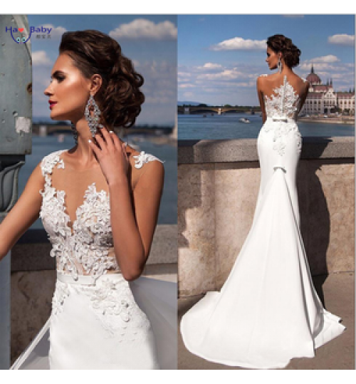 Hao Baby 2022 Summer New Explosion Models Clothes Lace See-through Women Marrage Wedding Dress