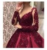 Elegant V Neck Long Sleeve Grohada-Sparkle Wedding Party Women Dresses For Engagement Party Dress