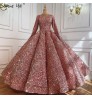 Elegant Pink Muslim Sequined Wedding Dresses 2021 Serene Hill HA2294 Long O neck Bridal Ball Gowns For Women Custom Made