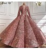 Elegant Pink Muslim Sequined Wedding Dresses 2021 Serene Hill HA2294 Long O neck Bridal Ball Gowns For Women Custom Made