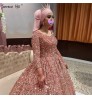 Elegant Pink Muslim Sequined Wedding Dresses 2021 Serene Hill HA2294 Long O neck Bridal Ball Gowns For Women Custom Made