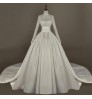 Hot Sale High Neckline Long Sleeve Beaded Mermaid Bridal Gowns Court Train Simple Lace Appliqued Wedding Dress