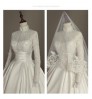 Hot Sale High Neckline Long Sleeve Beaded Mermaid Bridal Gowns Court Train Simple Lace Appliqued Wedding Dress