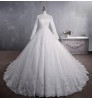 Hot Sale High Neckline Long Sleeve Beaded Mermaid Bridal Gowns Court Train Simple Lace Appliqued Wedding Dress