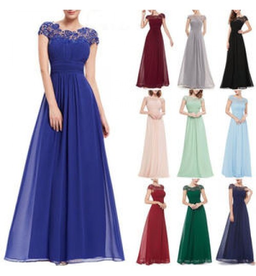 Women's Elegant Floral Long Lace Evening Party Maxi Dress Formal Prom Wedding Bridesmaid Dress