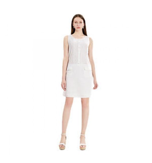 Ladies Simple Linen Button Dress For Women Made In Italy