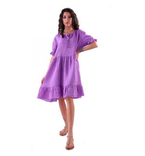 100% linen purple dresses women lady elegant made in italy