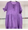 100% linen purple dresses women lady elegant made in italy