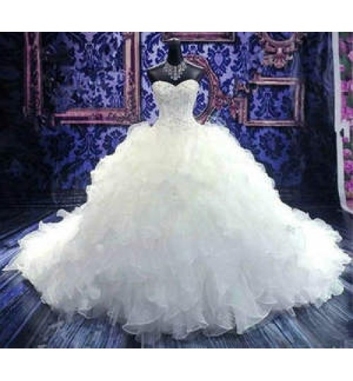 new style Luxury high-end custom wedding dress Princess dress pearl strapless Big trailing Bridal gown