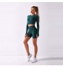 Wholesale women sportswear seamless long sleeve biker shorts workout gym wear fitness   yoga set women