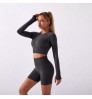 Wholesale women sportswear seamless long sleeve biker shorts workout gym wear fitness   yoga set women