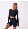 Wholesale women sportswear seamless long sleeve biker shorts workout gym wear fitness   yoga set women