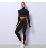 S-4XL Women Yoga Set 3Pcs Sports Seamless Gym Leggings Long Sleeve Crop Top Bra and Jacket Fitness Sportswear Tracksuit