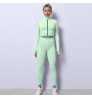 S-4XL Women Yoga Set 3Pcs Sports Seamless Gym Leggings Long Sleeve Crop Top Bra and Jacket Fitness Sportswear Tracksuit