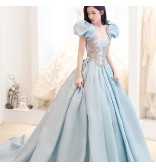 Bridesmaid Dress Female Bride Wedding Dress Usually wear Dream Princess Fashion Blue Catwalk Banquet Evening Dress Female