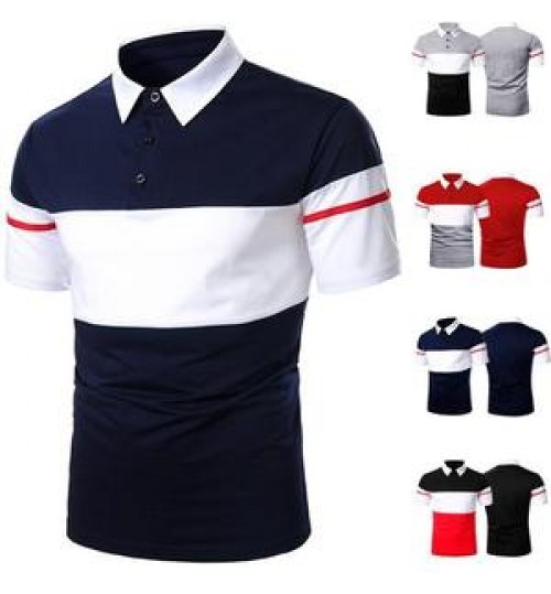 Summer Men's Clothing Two-color Splicing Ribbon Design Shirts Casual Short-sleeved Men's Custom POLO Shirts