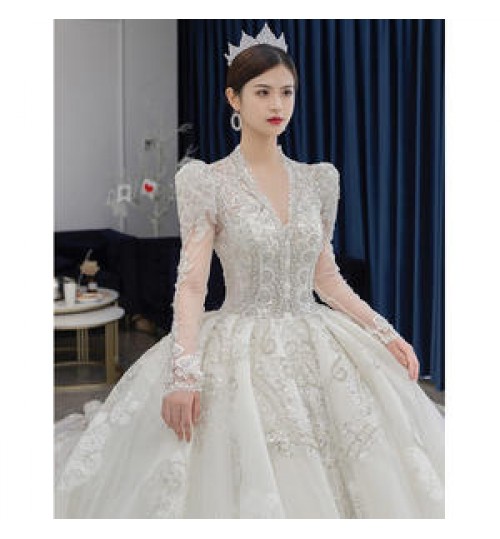 2022 new Court style wedding dresses in turkey wedding gowns dress bridal luxury long tail high waist plus size Wedding dress