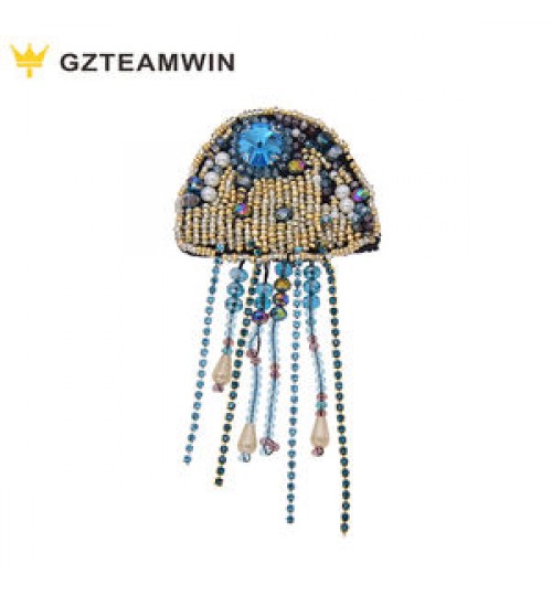 Accessories OA 30days OEM Handmade Lychee Life Fashion Rhinestone Jellyfish Beaded DIY Handmade Garment Accessories Patch