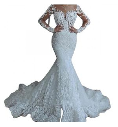 Nanchang Auyan 2022 New Style Modest Wedding Sexy Deep V-neck Fishtail Wedding Lace Mermaid Wedding Dress