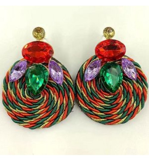 Colorful Crystal Earrings High-quality ethnic Rhinestone Handmade Round Drop Earring summer Jewelry Accessories For Women