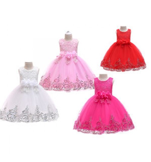 European style girl wedding dress for kids lovely birthday party sleeveless tutu dresses for child clothing 2-10 years old