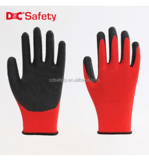 Gloves Hot-selling 13G Red Polyester Latex Crinkle Coated Safety Hand Protective Work Garden Gloves