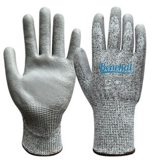 Benehal CE EN388 PU Coated gloves Hand Safety Cut Resistant Work Gloves Level 5 Anti Cut Gloves HPPE liner mittens