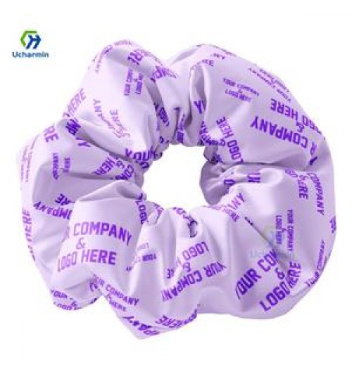 CHENGHE Ins custom scrunchies personalized logo pattern scrunchy hair accessory silk satin hair ties printed scrunchies purple