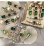 Korean Women Word Hair Clips Hairpin Accessories Vintage Green Pearl Rhinestone Hair Clips