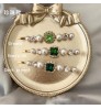 Korean Women Word Hair Clips Hairpin Accessories Vintage Green Pearl Rhinestone Hair Clips